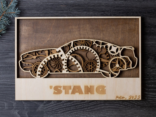 Steampunk car personalized multi-layered wood art with gears and vintage auto silhouette, custom names, landscape wall decor | Family Wall Decor