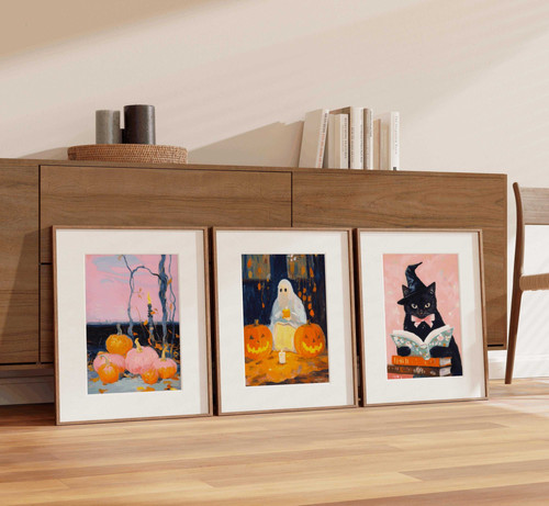 Charming Black Cat Halloween Canvas Set For Witchy Decor | Family Wall Decor