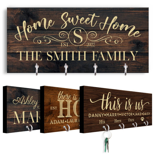 Home Sweet Home key holder for wall, personalized for families, entryway organizer and new home housewarming gift | Familywalldecor
