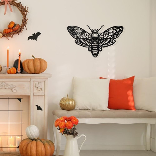 Gothic skeleton metal wall art sign for bedroom, office, living room, and patio decor, matte black cutout wall-mounted | Familywalldecor