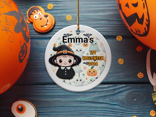 Baby's First Halloween 2024 ornament, personalized keepsake with custom name and date; thoughtful gift for new parents | Familywalldecor