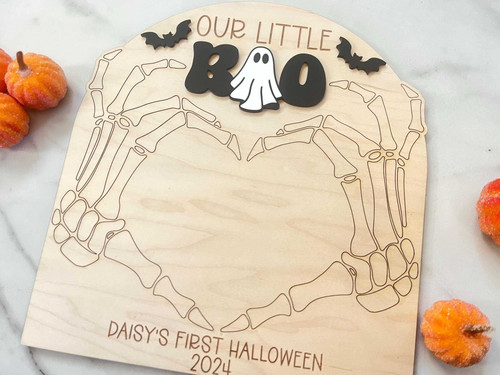 Baby's First Halloween wood sign for nursery, personalized with baby name, date, and footprint art; keepsake Halloween decor | Family Wall Decor