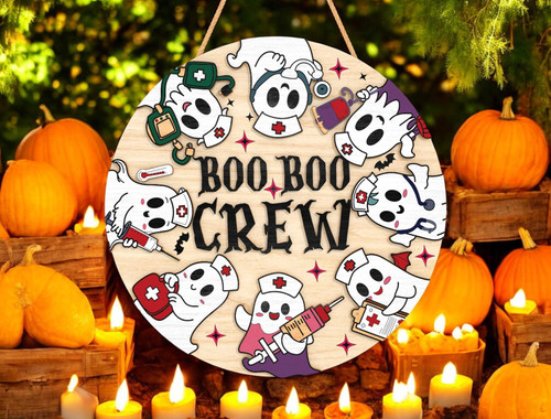 Halloween Boo Crew ghost nurse wood sign for clinic decor, funny healthcare gift for nurses, doctors, and medical staff | Family Wall Decor