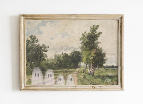 Vintage ghost family canvas with sepia tones, custom family name and year, landscape orientation, Halloween wall decor | Familywalldecor