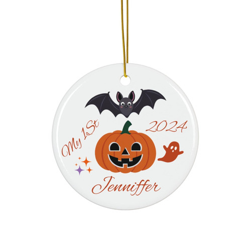 First Halloween 2024 personalized ornament, 3-inch round baby keepsake with custom name, ideal gift for baby's first holiday | Familywalldecor