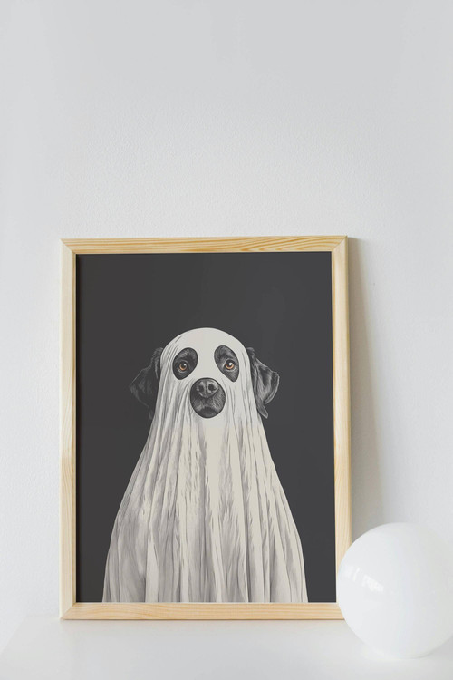 Spooky black labrador ghost dog canvas wall art, Halloween decor accent ideal for a cozy living room gallery wall | Family Wall Decor