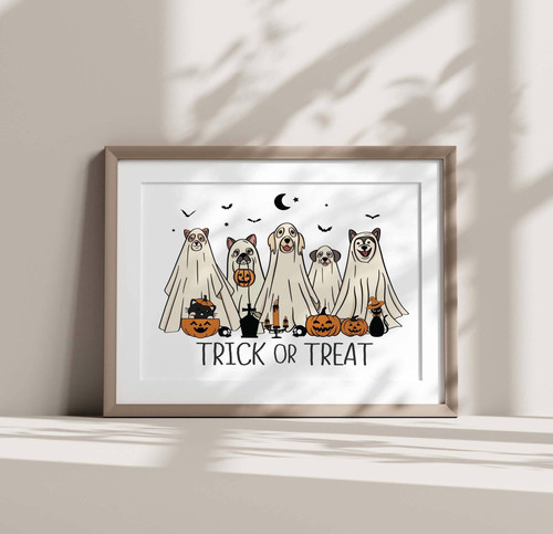 Trendy Ghost Dog Canvas For Fall - Funny Halloween Puppy Decor For Apartments | Family Wall Decor