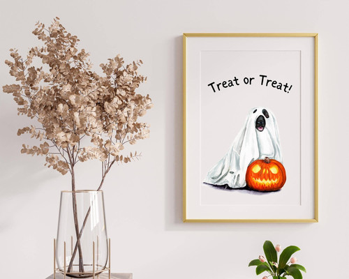 Charming Ghost Dog Watercolor Canvas For Cute Fall & Halloween Decor | Family Wall Decor
