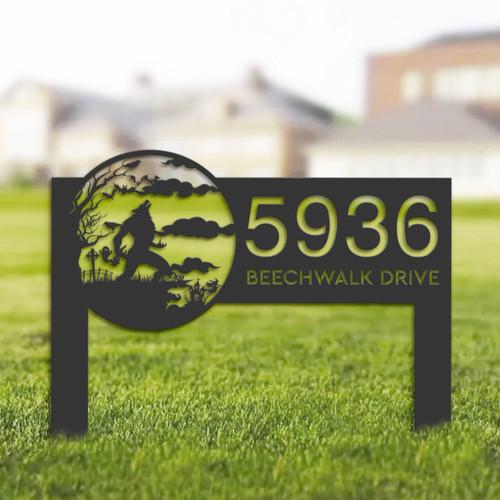 Custom Halloween Werewolf Address Metal Sign - Outdoor Plaque For Garden & Yard Decoration | Familywalldecor