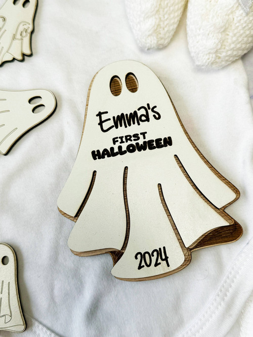 Baby’s First Halloween wooden name plaque with pumpkin design, personalized with baby name for nursery decor and photos | Family Wall Decor