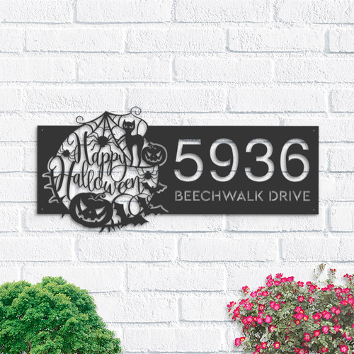 Halloween house number sign outdoor yard plaque with custom address numbers, spooky home decor for lawn or porch display | Familywalldecor