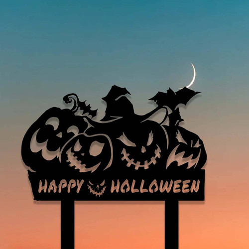 Spooky Halloween metal yard sign featuring an orange pumpkin jack-o'-lantern, stake-mounted for outdoor garden and yard decor | Familywalldecor