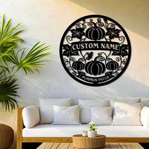 Pumpkin patch metal wall art sign, personalized with family name, rustic garden decor and Christmas gift for gardeners | Familywalldecor