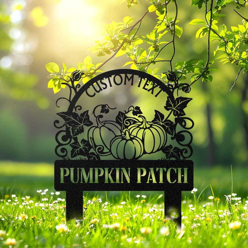Pumpkin patch metal sign for garden decor with custom family name, rustic fall yard accent and thoughtful gardener gift | Familywalldecor