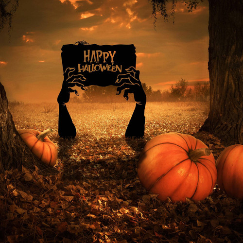 Spooky zombie hands metal sign for Halloween yard decor, customizable cemetery art for gardens with rising hands and graves | Familywalldecor