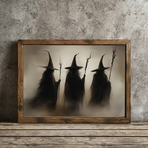 Vintage Halloween witches canvas wall art, spooky decor with witch silhouettes, perfect accent for living room | Familywalldecor