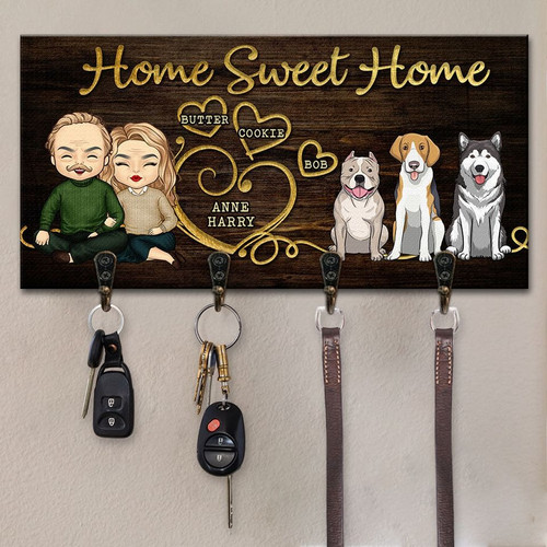 Home Sweet Home personalized wall key holder with paw prints, custom family name, entryway decor, gift for dog lovers | Familywalldecor