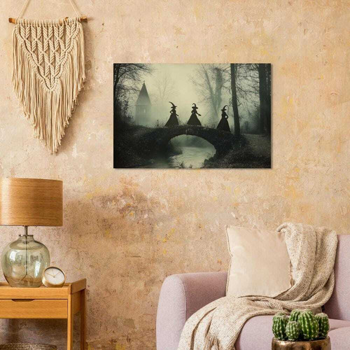 Halloween witches vintage sepia canvas wall art, spooky dark gothic decor accent for seasonal Halloween home display | Familywalldecor