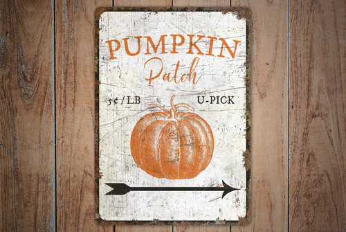 Halloween rustic pumpkin patch metal sign with vintage distressed look, weatherproof outdoor decor for porch, yard, or garden | Family Wall Decor UK