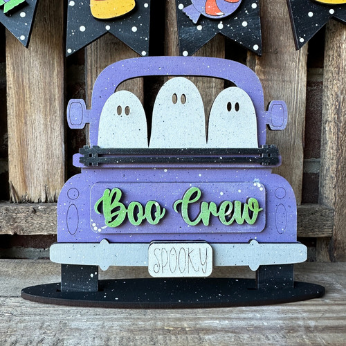 Spooky cute Boo Crew Halloween wood sign, whimsical ghost decor sized for tiered trays and boo baskets, small seasonal accent | Family Wall Decor