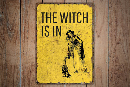 Halloween witches vintage metal wall sign with distressed retro design, perfect spooky decor for entryway or living room | Familywalldecor