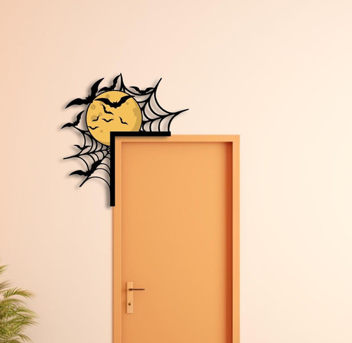 Spooky Moon Halloween door corner metal sign with crescent moon detail, left-corner fit for haunted bedroom door decor | Family Wall Decor