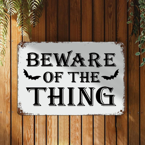 Rustic 'Beware' Halloween metal sign with motivational quote, retro decor for living room or kitchen, distressed look | Familywalldecor