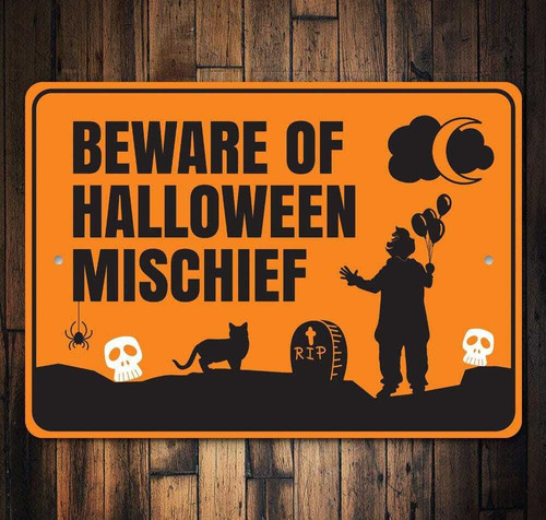 Halloween Beware metal sign for spooky decor, aluminum wall art for indoor entryway or porch, for haunted house vibes | Familywalldecor