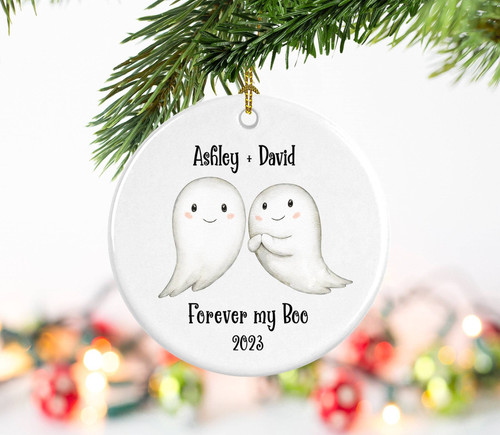 Ghost couple ornament personalized with names and date, 'Forever My Boo' design; Christmas gift for new couple | Familywalldecor