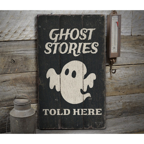 Ghost Halloween tin sign, vintage metal wall decor for home office or bedroom, spooky gift for Halloween lovers. | Family Wall Decor