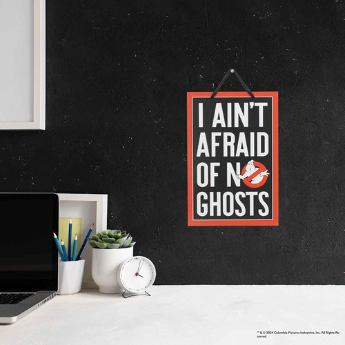 Ghostbusters I Ain't Afraid of No Ghosts metal sign wall art for movie room decor, vintage-style home theater accent | Familywalldecor