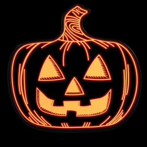 Halloween pumpkin neon sign in warm orange LED, glowing outline for party decor, wall-mounted accent for spooky season | Family Wall Decor