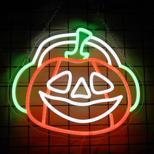 Gamer pumpkin neon sign LED wall light for Halloween decor, jack-o'-lantern design for game room wall accent lighting | Familywalldecor