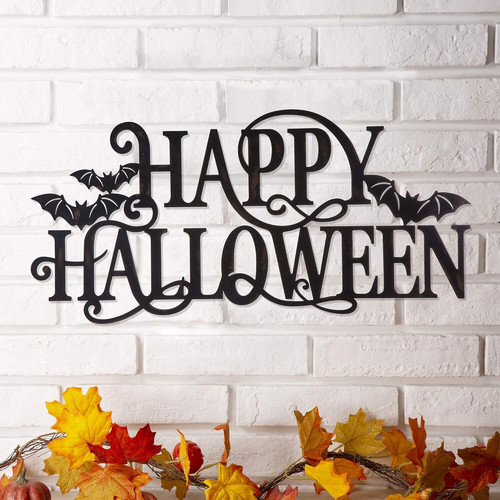 Halloween welcome metal sign for outdoor haunted house decor, weather-resistant hanging plaque for porch entry or front gate | Familywalldecor