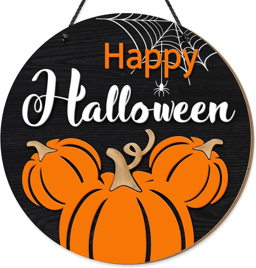 Halloween mouse pumpkin door sign, personalized welcome decor for front door; add family name for home and party entryway. | Familywalldecor