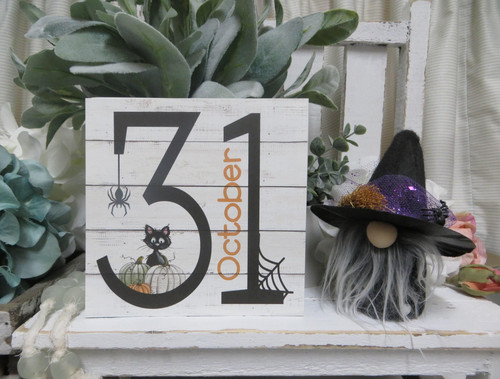 Halloween wood sign with October 31 date in rustic finish, fall home and kitchen decor accent for entryway. | Familywalldecor