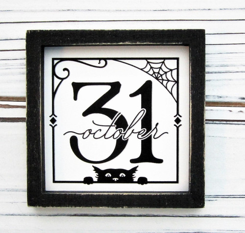 Halloween wood sign, miniature October 31 fall decor for tiered trays; rustic autumn accent for kitchen coffee bar. | Family Wall Decor