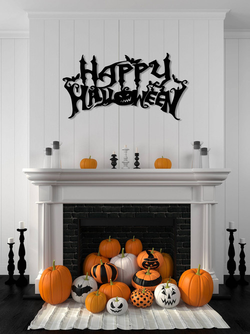 Halloween metal wall sign for outdoor entrance with scary bats motif, porch decor to create a spooky welcome outside | Familywalldecor