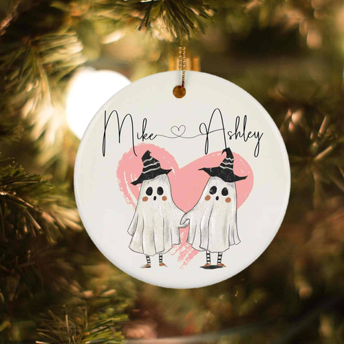 Ghost ornament for couples, personalized with custom names, 'Forever My Boo' anniversary keepsake and cute Halloween gift | Familywalldecor