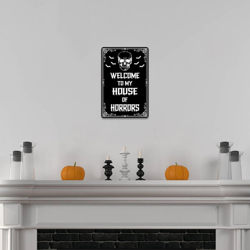 Halloween vintage metal sign wall decor with gothic witch style, spooky welcome plaque for cafe, bar, or kitchen walls | Familywalldecor