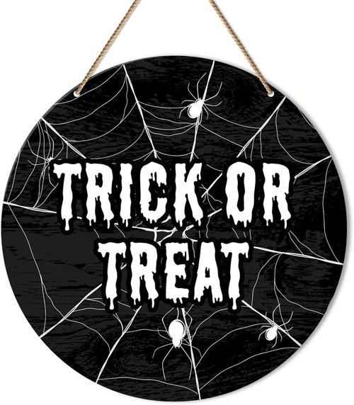 Spooky Trick or Treat wood sign for Halloween, vertical rustic plaque with distressed finish, bold lettering for front porch | Familywalldecor