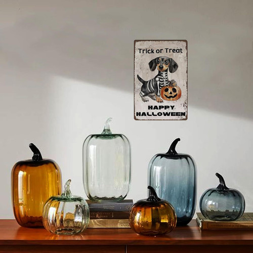 Trick or Treat spooky dog metal sign for Halloween yard decor, vintage-style outdoor wall plaque with rustic haunted vibe | Family Wall Decor