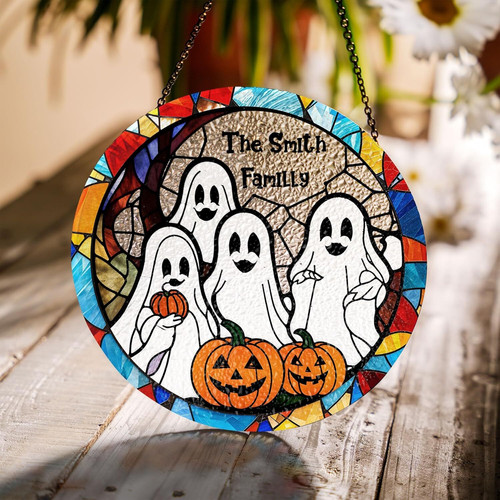 Ghost Family Themed Stained Glass Bat Suncatcher For Halloween Home DéCor - Customizable Hanging Art Piece | Familywalldecor