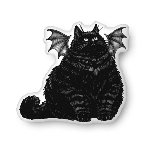 Halloween black cat custom-shaped pillow with bat wings, decorative throw accent for cozy living room décor and cat lovers | Familywalldecor