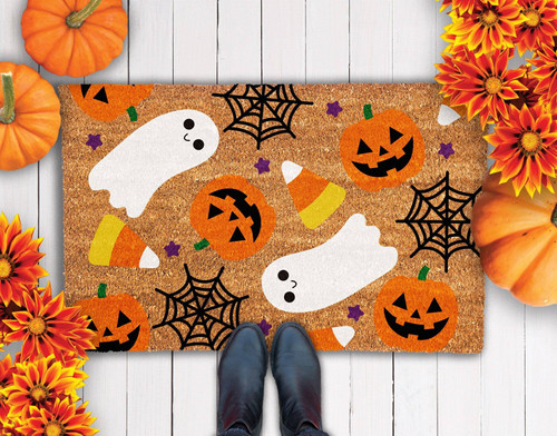 Happy Halloween doormat, classic welcome mat for fall porch and autumn outdoor entryway decor, seasonal front door accent | Familywalldecor