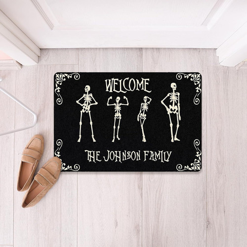 Skeleton Halloween doormat for outdoor entrance, funny welcome mat with skeleton art for porch entryway home decor | Familywalldecor