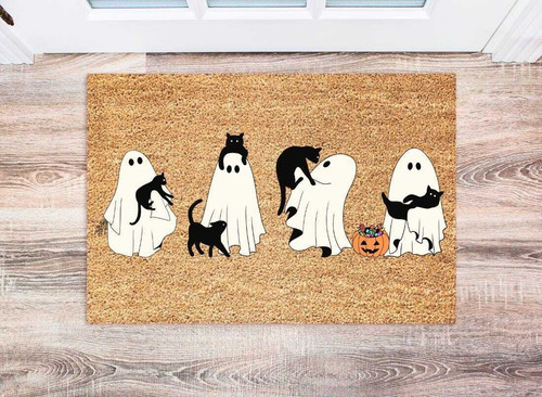 Halloween ghost doormat for front door entryway, spooky welcome mat decor; great housewarming gift for new homeowners | Familywalldecor