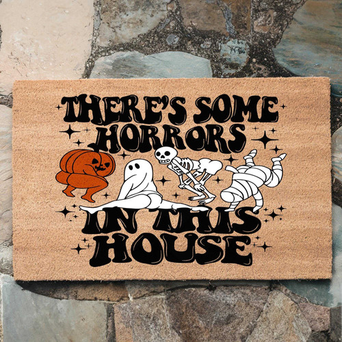 Halloween welcome doormat with spooky bats and cobwebs, natural coir with rubber backing for front porch entry | Familywalldecor