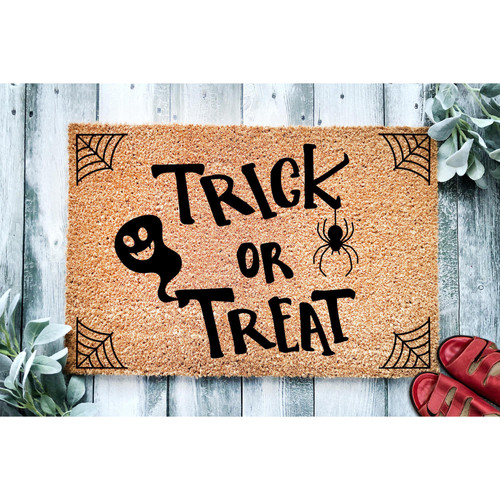 Halloween doormat with 'Trick-or-Treat' greeting, outdoor welcome mat for spooky fall porch entryway decor by front door | Familywalldecor