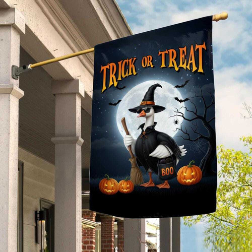 Ghostly Halloween yard flag with trick-or-treat ghost design, vertical garden size for seasonal porch or lawn decor. | Familywalldecor